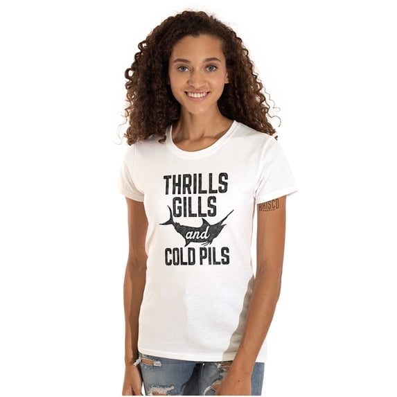 Fishing Beer Drinkers Funny Joke Cool Womens Slim Fit Graphic Tee Brisco Brands L