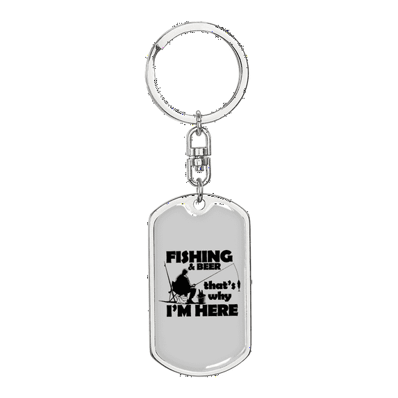 Fishing & Beer Stainless Steel or 18k Gold Premium Swivel Dog Tag Keychain