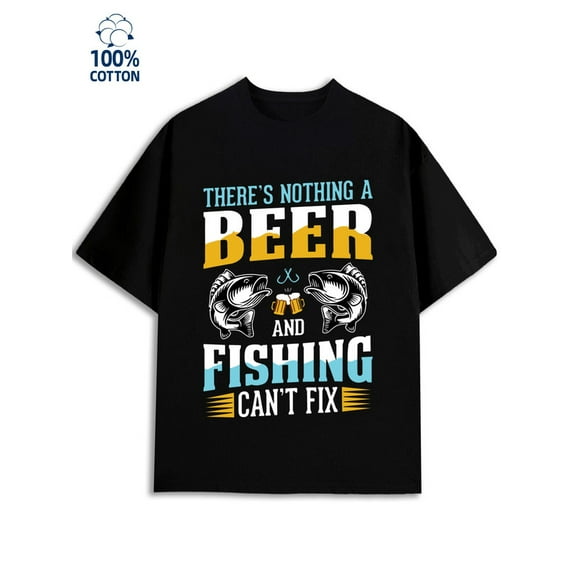 Fishing & Beer Tee for men 180G 100% Cotton black Retro Unisex Shirt Graphic Tee tshirts Retro Unisex Shirt Cotton tshirts Fashion Unisex Shirt Graphic Tee tshirts Trendy Unisex Shirt Graphic tshirts