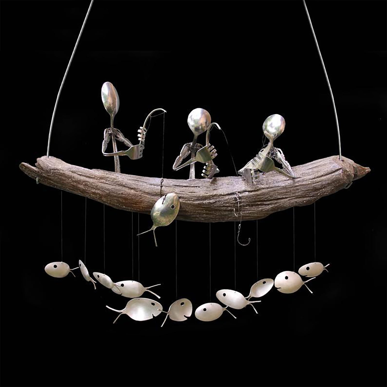 Fishing Bell Wooden Boat Fishing Spoon Head Bell Three People Hanging