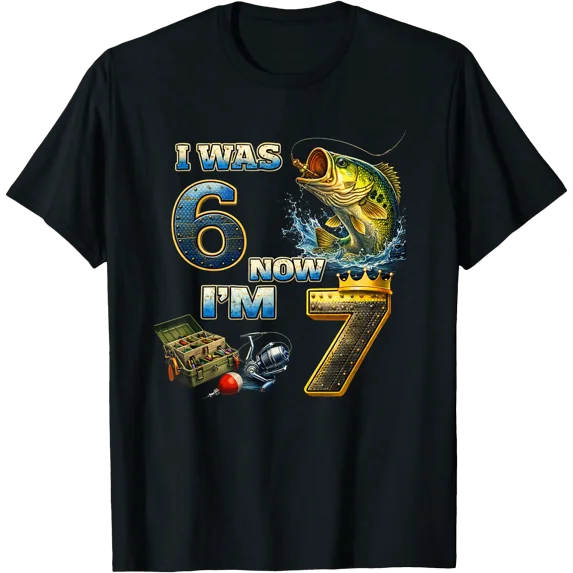 Fishing Birthday Boy I was 6 Now I'm 7 Six Seven 67 T-Shirt