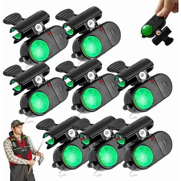 Fishing Bite Alarms with LED, Sensitive Electronic Fishing Bells for Rods, Sound Alert Indicators, Fishing Pole Bells for Bite Detection, Clip-On Fishing Alarm with Light & Sound (8, Black)