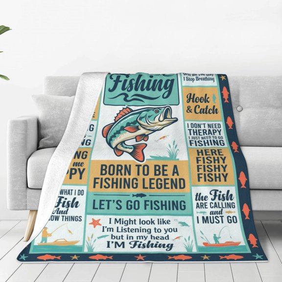 Fishing Blanket, Fishing Gifts for Men/Women, Cool Funny Fishing Gifts for Teen Boys, Fish Themed Blanket 50x40