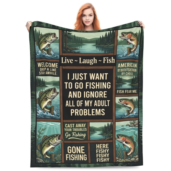 Fishing Blanket Gifts for Men, Fishing Fish Flannel Throw Blanket, Cozy Soft Stuff Blankets Gift for Dad Fisherman Couch Sofa Bed 50x40