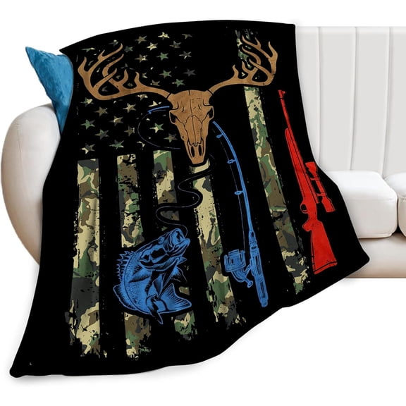Fishing Blanket Hunting Blankets for Men Women men Camo Deer Fleece Cozy Flannel Warm Soft Fuzzy Vintage Fish Plush Stuffed Animal for Bed Decor Gifts for Fisherman Lovers Women 50"x40"