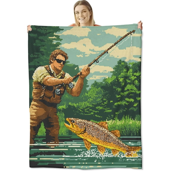 Fishing Blanket for Kids Adults, Fishing Flannel Throw Blanket, Fishing Decor Lightweight Warm Soft for Sofa Couch Bed Living Room Office Twin-XL
