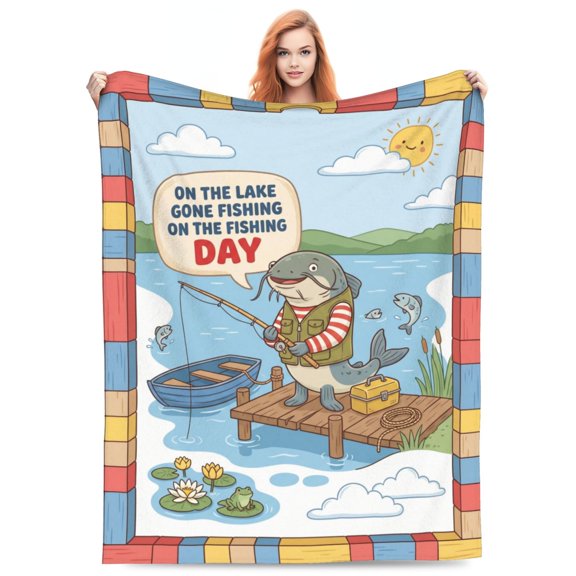 Fishing Blanket for Travel Camping, Lakehouse Aesthetic Flannel Blanket for Couch Sofa Bed 50x40