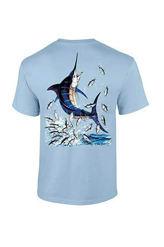 Fishing Blue Marlin Adult Short Sleeve T-Shirt-Light Blue-Medium