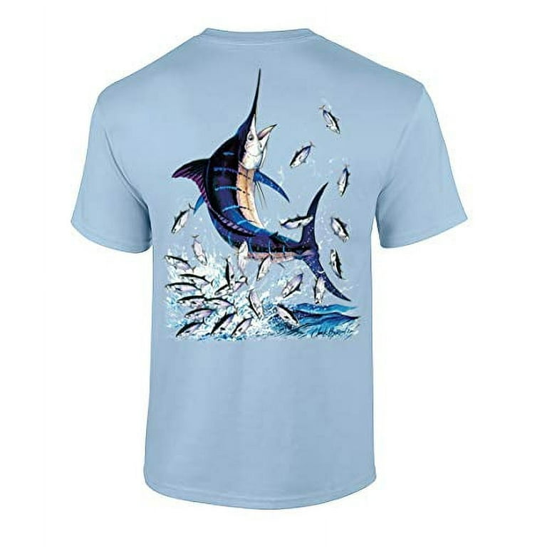 Fishing Blue Marlin Adult Short Sleeve T-Shirt-Light Blue-XXL