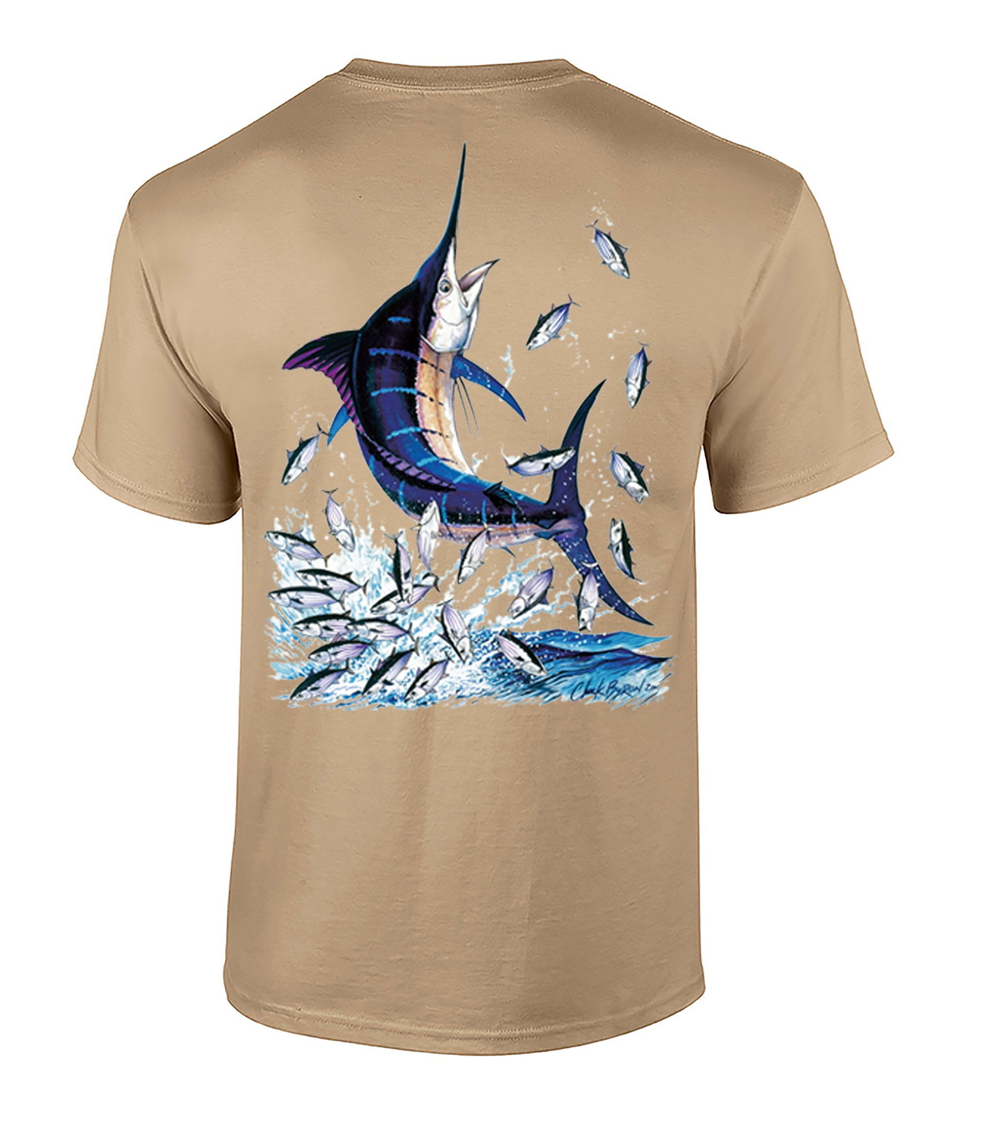 Fishing Blue Marlin Adult Short Sleeve T-Shirt-Light Blue-XXL
