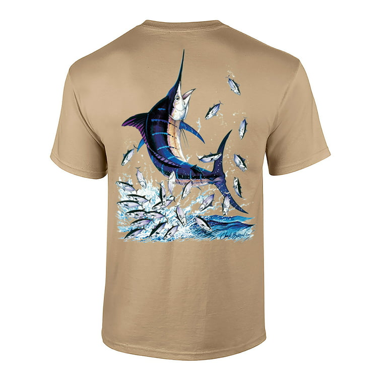 Fishing Blue Marlin Adult Short Sleeve T-Shirt-Tan-XXL 
