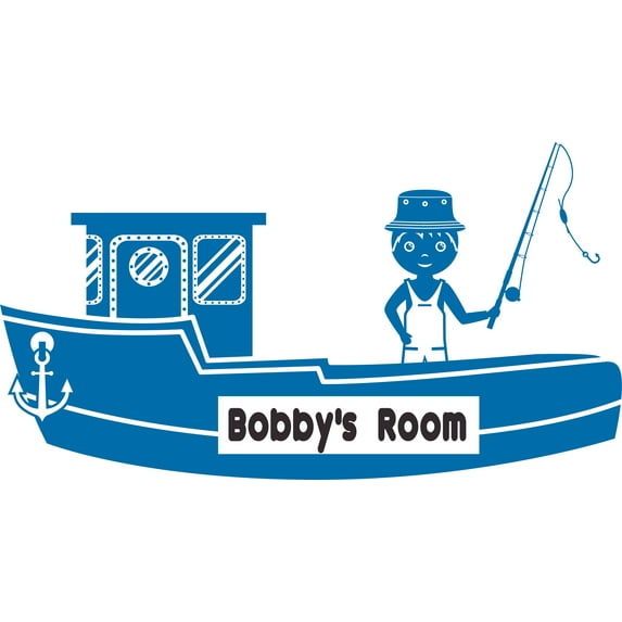 Fishing Boat Anchor Customized Wall Decal - Custom Vinyl Wall Art - Personalized Name - Baby Girls Boys Kids Nursery Daycare Bedroom Wall Decal Room Decor Wall Stickers Decoration Size (15x30 inch)