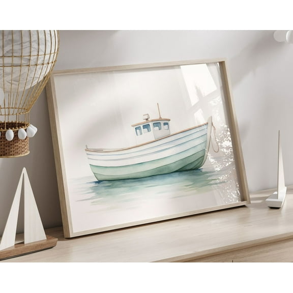 Fishing Boat Art Print, Nautical Nursery Decor, Vintage Nautical Art, Watercolor Boat, Sail Boat Print, Kids Wall Art Wall Art, Modern Wall Decor, 12x18 UNFRAMED