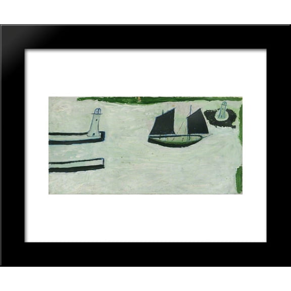 Fishing Boat Between Two Lighthouses 20x24 Framed Art Print by Alfred Wallis