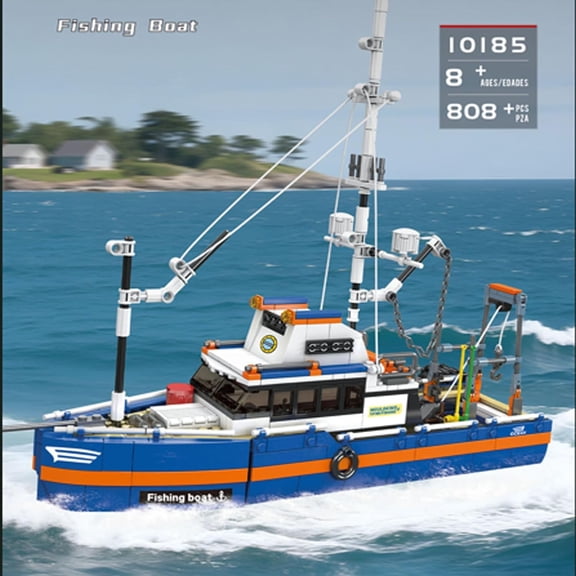 Fishing Boat Building Block Set (808 Pcs), Collectible Building Block Set, City and Ocean Themed Building Blocks Suitable for Ocean Fishing Enthusiasts and Explorers