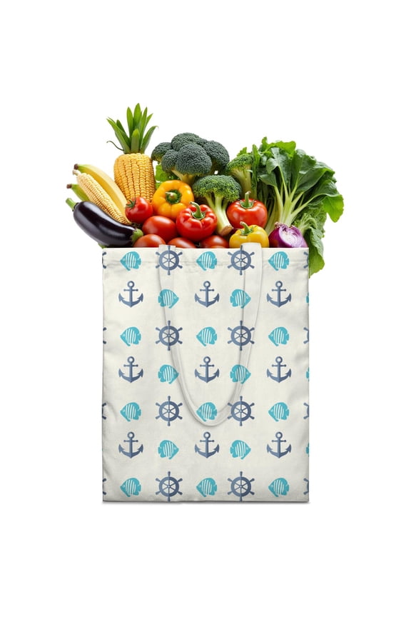 Fishing Boat Canvas Tote Bag with Nautical Helm and Rudder Print, Durable Eco-Friendly Reusable Shopping Tote, Lightweight Foldable Handbag for Beach & Summer Use