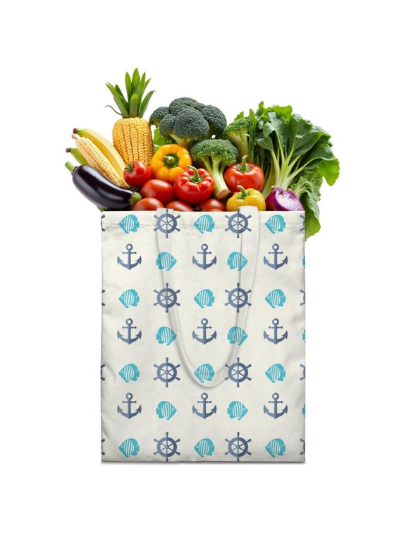 Fishing Boat Canvas Tote Bag with Nautical Helm and Rudder Print, Durable Eco-Friendly Reusable Shopping Tote, Lightweight Foldable Handbag for Beach & Summer Use