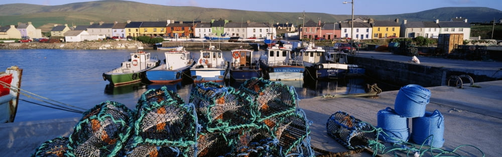 Fishing Boat Moored At A Harbor Portmagee Harbor Ring Of Kerry County Kerry Republic Of Ireland Canvas Art - The Irish Image Collection Design Pics (35 x 11)