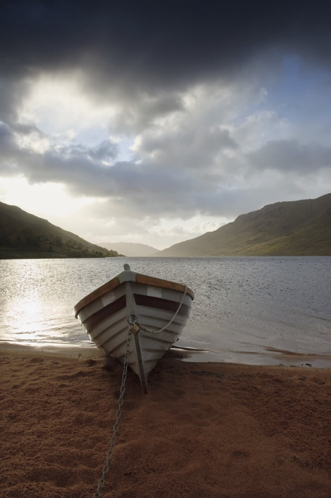 Fishing Boat Moored On Lough Nafooey The Border Of County Galway And County Mayo Ireland Canvas Art - Peter McCabe Design Pics (24 x 38)