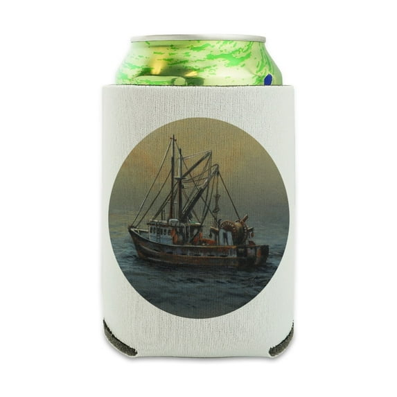 Fishing Boat Ocean Mist Can Cooler - Drink Sleeve Hugger Collapsible Insulator - Beverage Insulated Holder