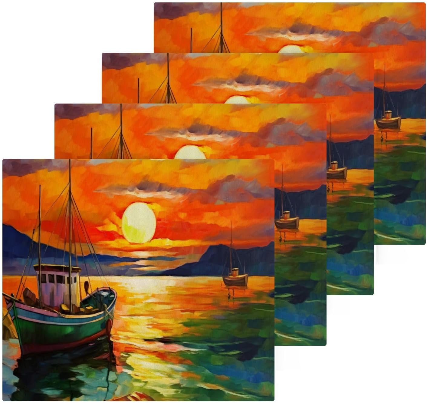 Fishing Boat Painting Washcloths, Soft and Absorbent Cotton Towel, 2 Pack 12 X 12 Inches Premium Quick Dry Face Towel Wash cloth