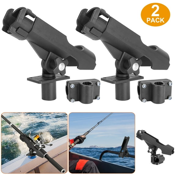 Moclever 2Pcs Fishing Boat Rod Holder, 360° Rotatable Kayak Side Rail Mount with Large Clamp, Black