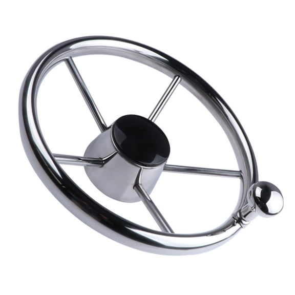 Fishing Boat Steering Wheel with Built-In Knob, Stainless Steel 11 Inch Helm Upgrade for Marine Control, Polished Replacement Assembly