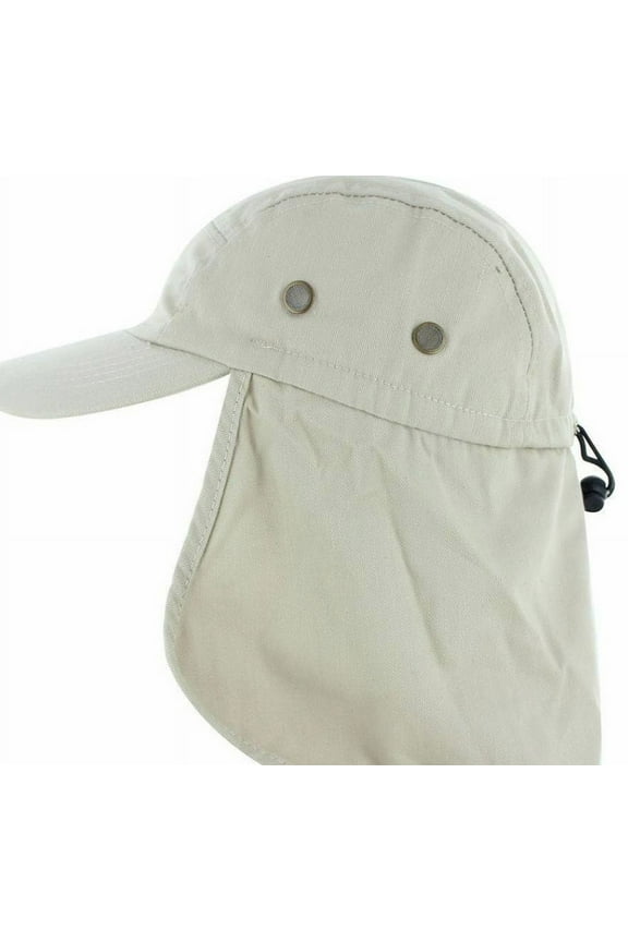 Fishing Boating Hiking Army Military Snap Brim Cap With Ear and Neck Flap Hat (Beige)