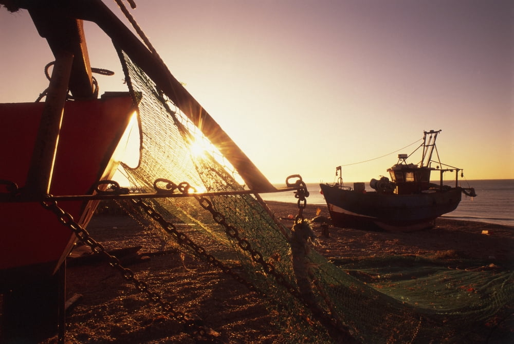 Fishing Boats And Nets On The Stade At Dawn Canvas Art - Chris Parker Design Pics (18 x 12)