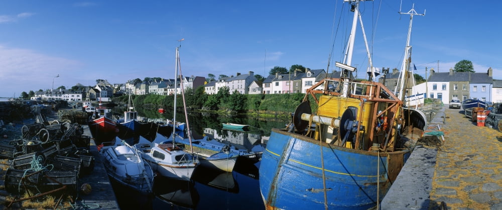 Fishing Boats At A Harbor Roundstone Harbor County Galway Republic Of Ireland Canvas Art - The Irish Image Collection Design Pics (30 x 12)