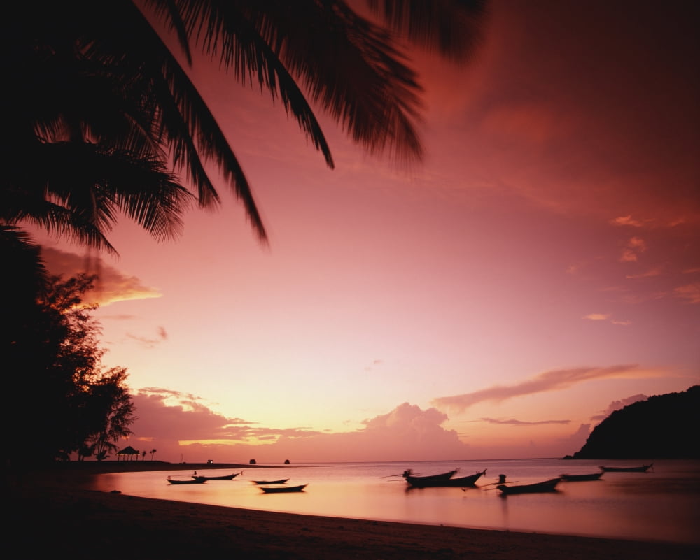 Fishing Boats At Sunset On Mae-Haad Beach Canvas Art - Martin Stolworthy Design Pics (34 x 26)
