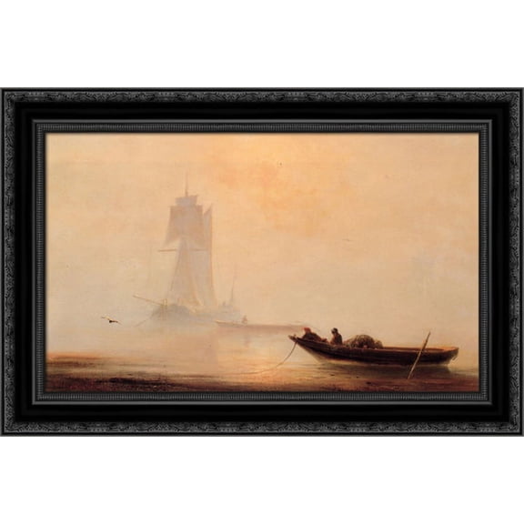 Fishing Boats In A Harbor 24x19 Black Ornate Wood Framed Canvas Art by Aivazovsky, Ivan