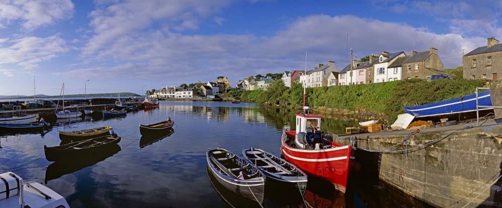 Fishing Boats Moored At A Harbor Connemara County Galway Republic Of Ireland Canvas Art - The Irish Image Collection Design Pics (44 x 18)