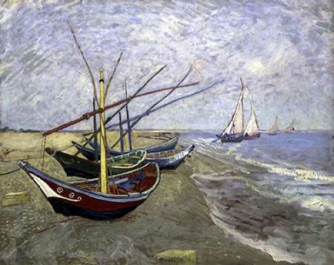 Fishing Boats On The Beachat Saintes-Maries Canvas Art - Vincent Van Gogh (24 x 30)