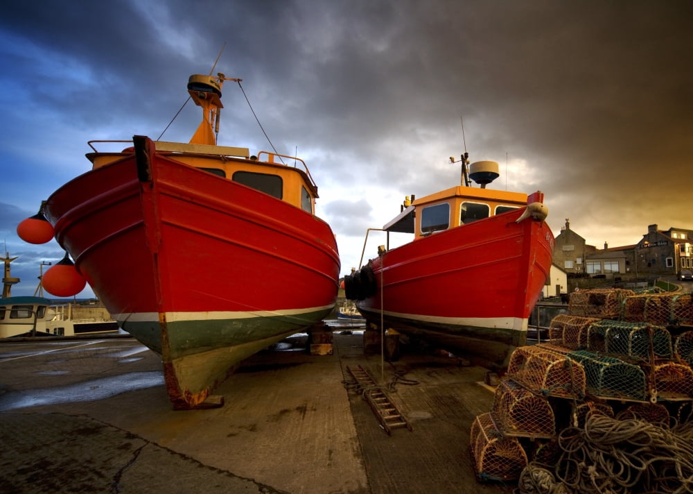 Fishing Boats Out Of The Water For Winter Northumberland England Canvas Art - John Short Design Pics (16 x 11)
