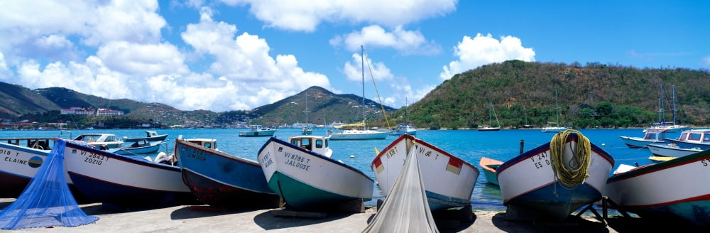 Fishing Boats St Thomas US Virgin Islands Canvas Art - Panoramic Images (27 x 9)