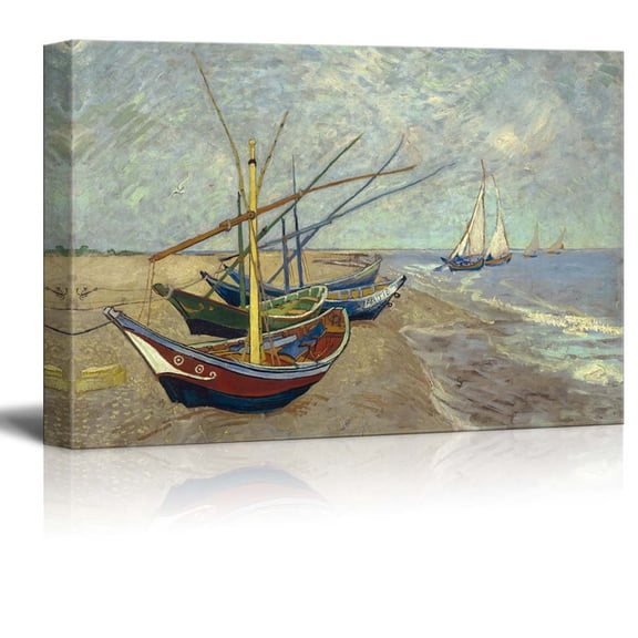 Fishing Boats on The Beach at Saintes-Maries by Van Gogh Giclee Canvas Prints Wrapped Gallery Wall Art | Stretched and Framed Ready to Hang - 32" x 48"
