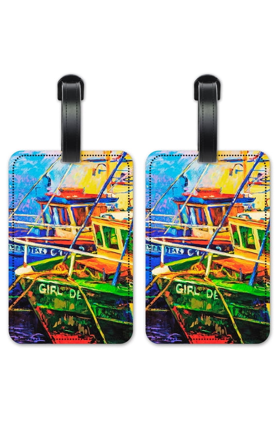 Fishing Boats Tied Up - Luggage ID Tags / Suitcase Identification Cards - Set of 2