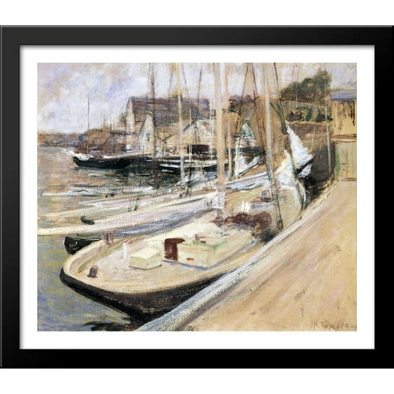 Fishing Boats at Gloucester 32x28 Large Black Wood Framed Print Art by John Henry Twachtman