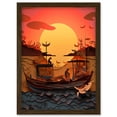 thumbnail image 1 of Fishing Boats at Sunset Multi-dimensional Kirigami Artwork Framed Wall Art Print A4, 1 of 4