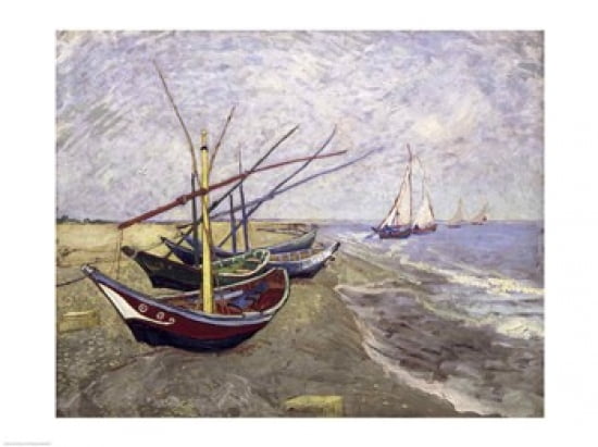 Fishing Boats on the Beach at Saintes-Maries-de-la-Mer Canvas Art - Vincent Van Gogh (24 x 18)