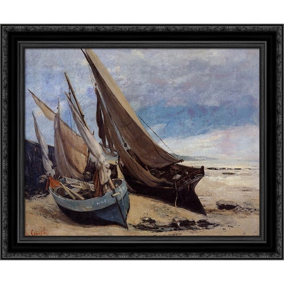 Fishing Boats on the Deauville Beach 24x20 Black Ornate Wood Framed Canvas Art by Courbet, Gustave