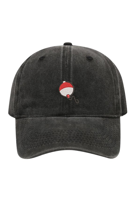 Fishing Bobber Embroidery Vintage Washed Cotton Dad Hat, Adjustable Adult Outdoor Angler Baseball Cap for Men Women Fishing Lovers