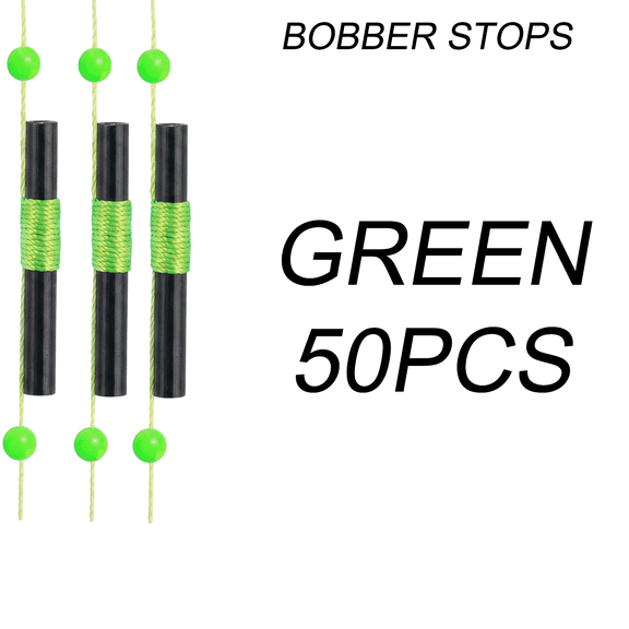 Fishing Bobber Stops Slip Float Stopper Knots with Glow Beads, Red & Green Braided Line Bobber Stops 50/100/200 Pack for Bass Trout Saltwater Freshwater Depth Adjust Rig