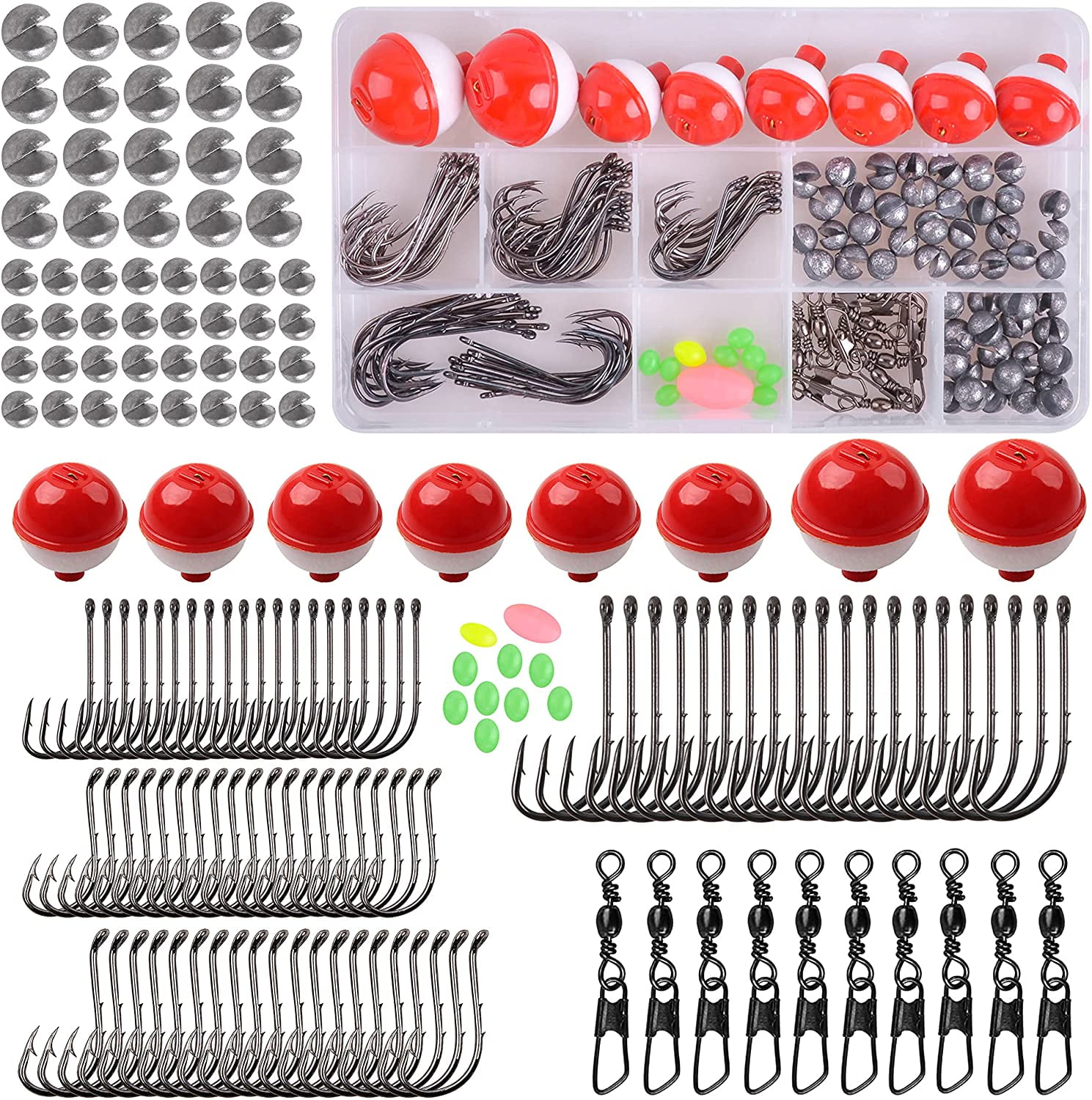 Fishing Bobbers Tackle Kit, 160pcs Basic Fishing Bobbers Hooks Assortment Included Octopus Circle Hooks, Baitholder Hooks, Bobbers, Weights, Terminal Tackle Box for Trout Catfish Panfish