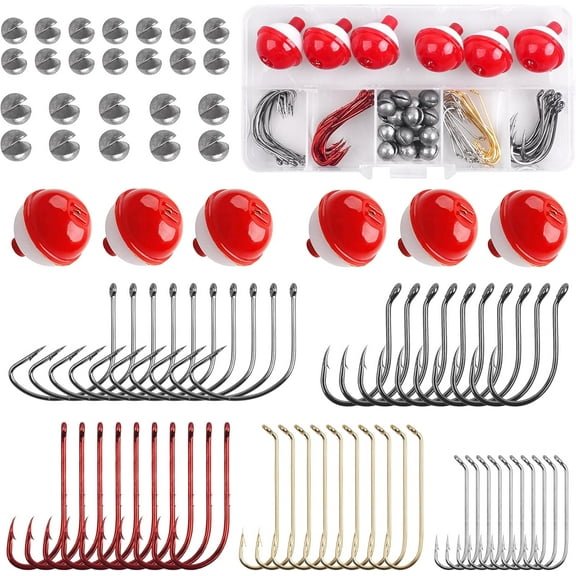 Fishing Bobbers Tackle Kit,80pcs Beginners Equipments Included Fishing Bobbers Hooks Sinkers Weights Basic Starter Kit for Trout Bass Catfish Panfish