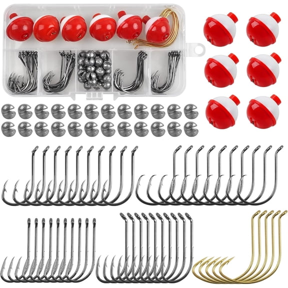 Fishing Bobbers Tackle Kit Beginners Equipment,75pcs Include Fishing Hooks Bobbers Sinker Weights,Basic Starter Kit for Bass Trout Catfish Panfish Saltwater Freshwater