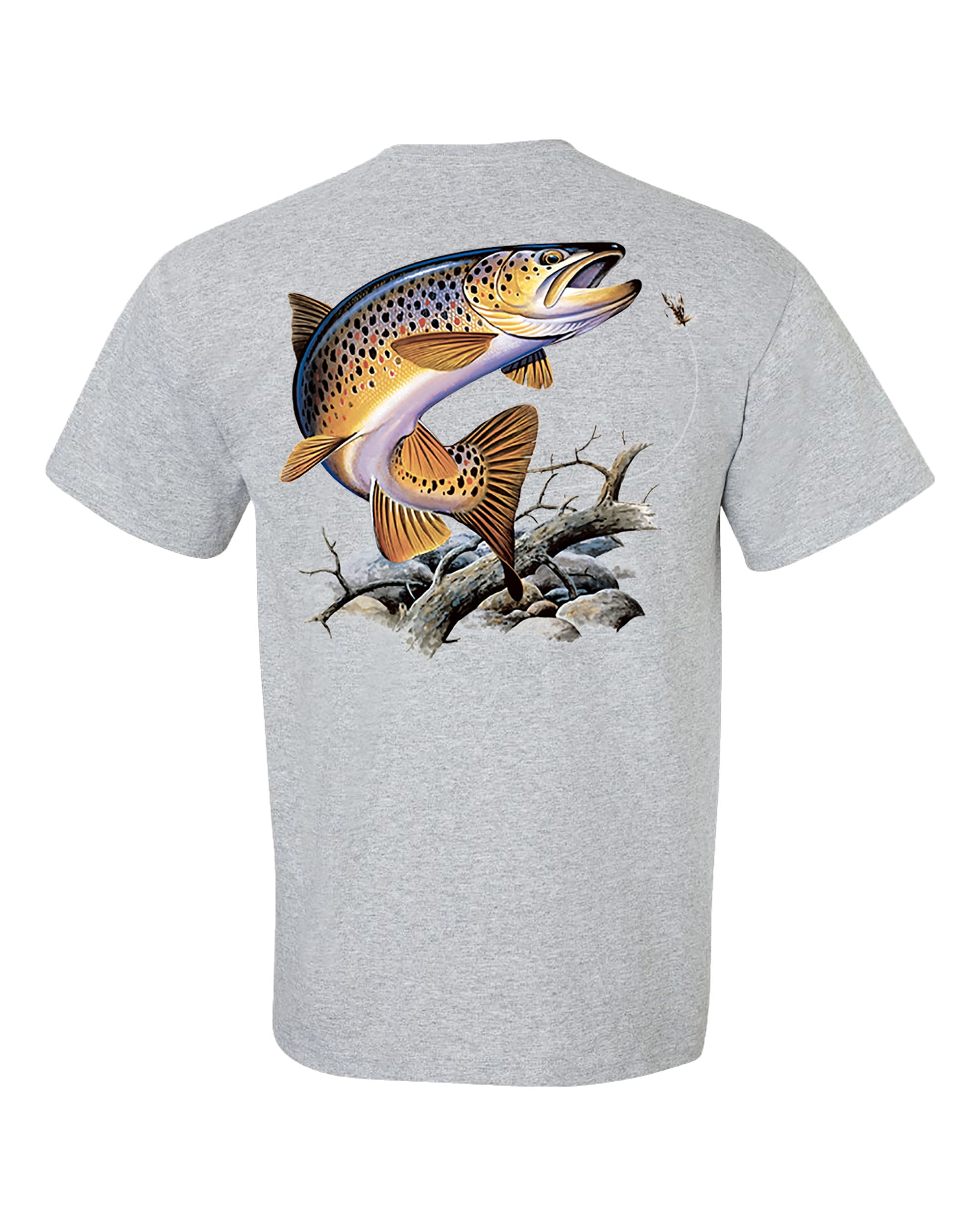 Fishing Brown Trout Adult Short Sleeve T-Shirt-Sports Gray-Large