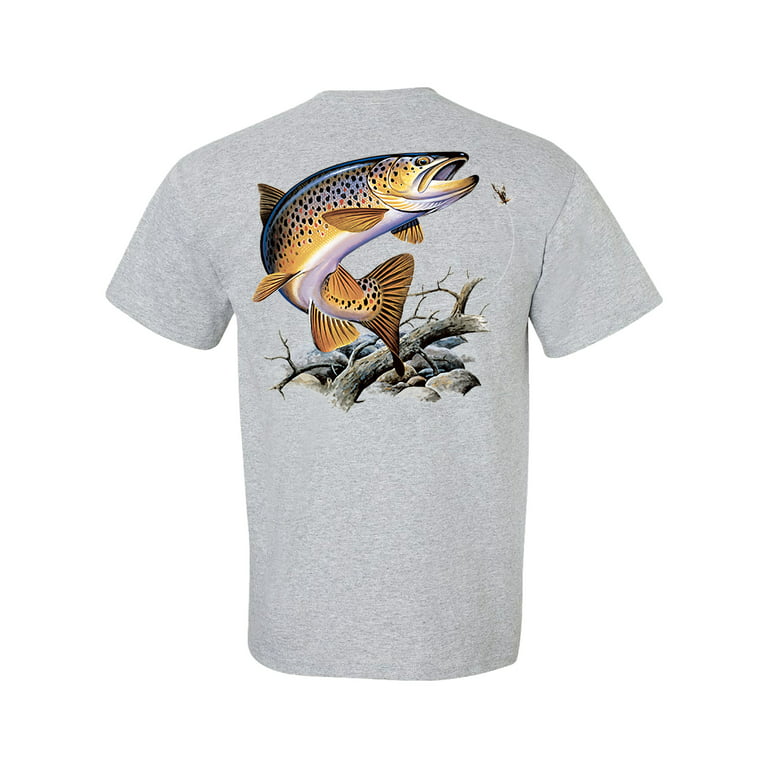 Fishing Brown Trout Adult Short Sleeve T-Shirt-Sports Gray-XXXL