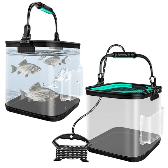 Fishing Bucket Foldable, Fish Live Bait Bucket,Thickened EVA Collapsible Transparent Fishing Bucket with Aeration Hole, Portable Fishing Container for Camping, Fishing Day, Outdoors